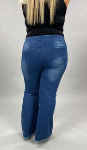 BIN-98{Denim Flares} Dark Distressed Jeggings PLUS SIZE 1X 2X 3X