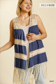 70 OT-B {Blue Sands} “UMGEE” Navy Crochet Vest PLUS SIZE XL 1X 2X