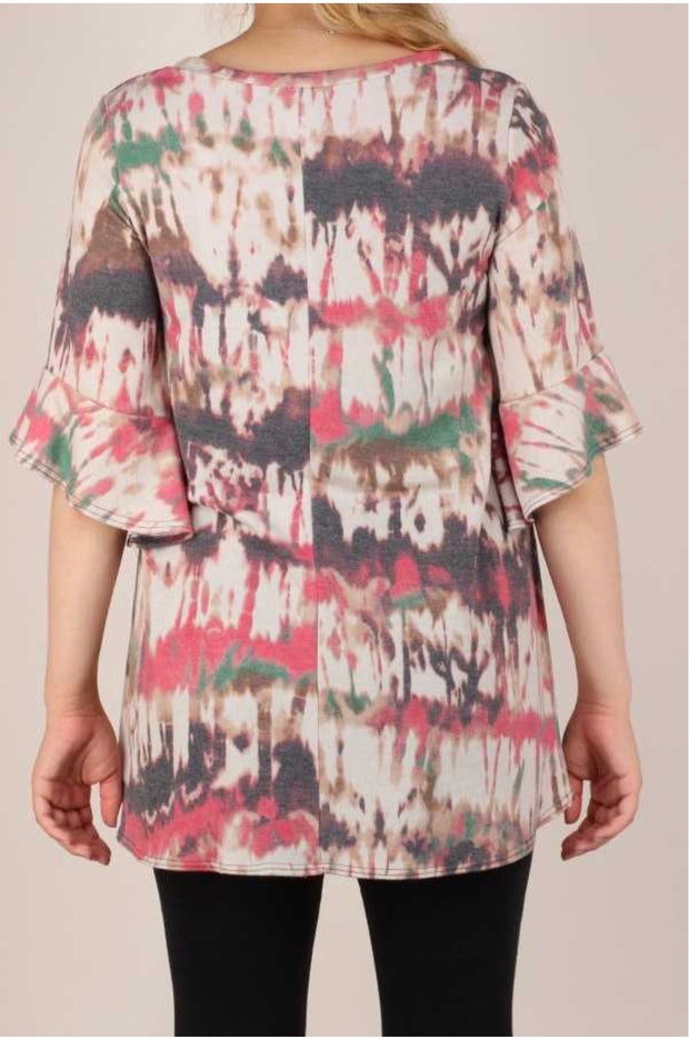 49 PSS-J {Have Mercy} Beige Red Grey Abstract Print Tunic PLUS SIZE XL 2X 3X