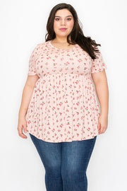 52 PSS-Z {Return To Love} Pink/Red Floral Print Babydoll Top PLUS SIZE XL 2X 3X