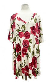 24 PSS-G {Call Me Rose} Ivory Rose Print V-Neck Tunic EXTENDED PLUS SIZE 3X 4X 5X