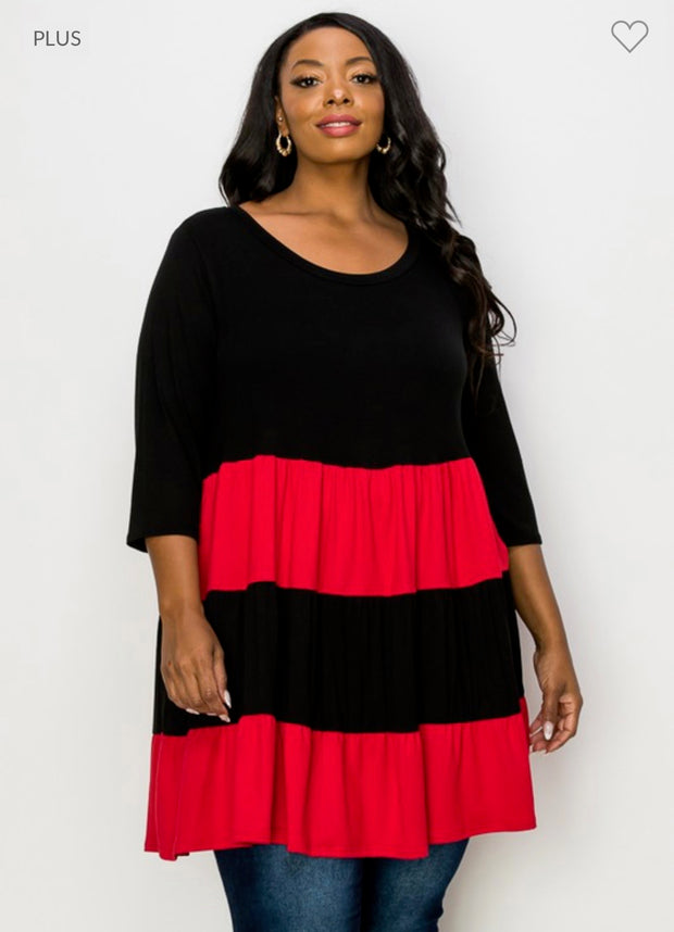 28 CP-H {Escape The Ordinary} Red/Black Tiered Tunic CURVY BRAND!!! PLUS SIZE 1X 2X 3X