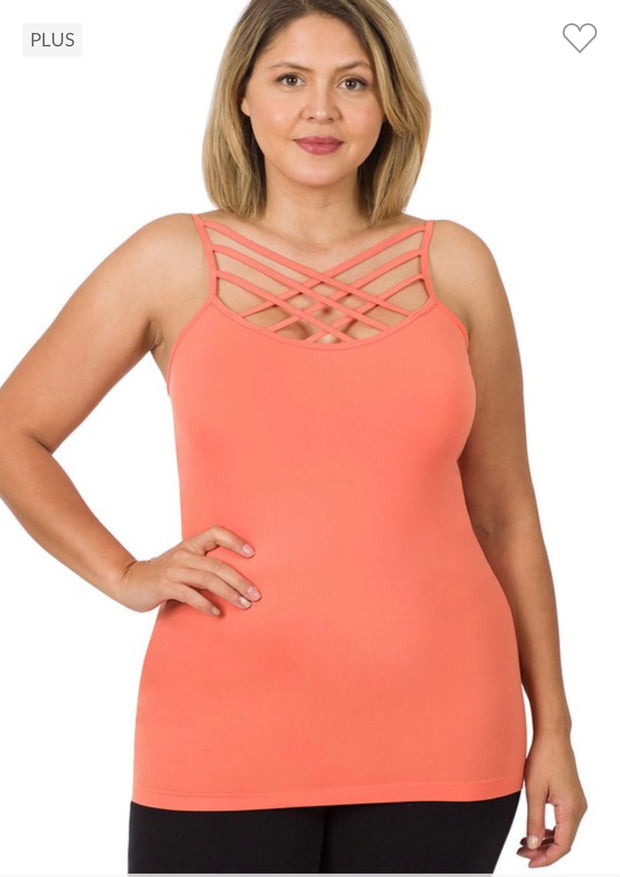 TANK {Uptown Girl} CORAL Caged Neck Shaper Tank  PLUS SIZE 1X/2X