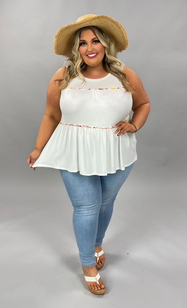 84 SV-A {Charming Ways} Ivory/Floral Contrast Tiered Top PLUS SIZE 1X 2X 3X