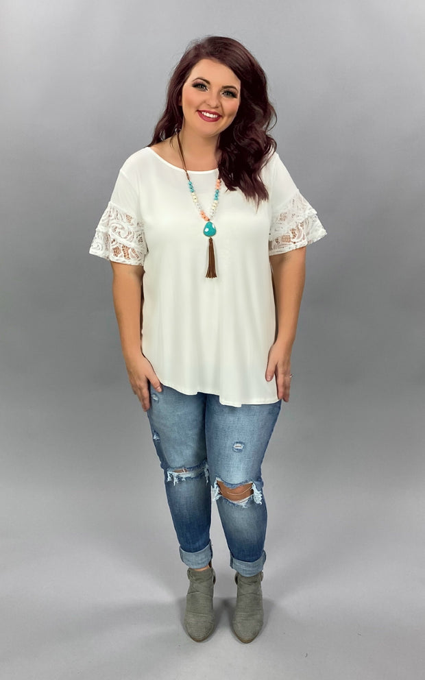 SD-M (Always Pretty) Ivory Tunic With Double Ruffle Lace Sleeves PLUS SIZE 1X 2X 3X