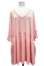87 SSS-O {My Gift To You} Light Pink V-Neck Babydoll Top EXTENDED PLUS SIZE 3X 4X 5X