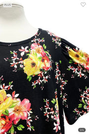 92 PSS-H {Playing Favorites} Black Floral Tunic EXTENDED PLUS SIZE 3X 4X 5X