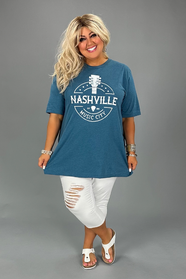 65 GT-F {Nashville Music City} Heather Teal Graphic Tee PLUS SIZE 2X 3X