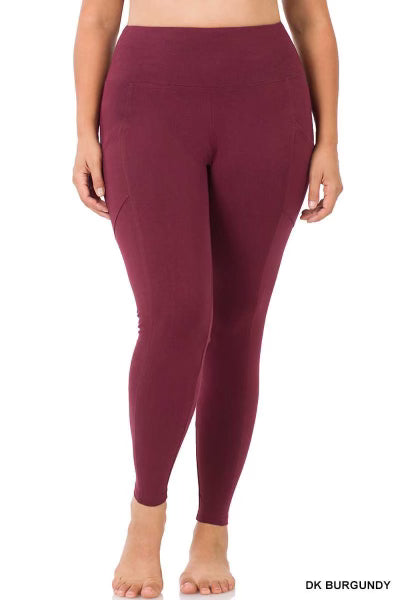 WIN {Gym Code} Dk Burgundy Cotton Pocket Leggings PLUS SIZE 1X 2X 3X