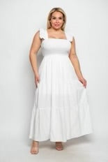 LD-D {Calm Retreat} Ivory Smocked Tiered Lined Maxi Dress PLUS SIZE XL 1X 2X
