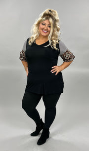 22 CP-O {All Up To You} Black Leopard Ruffle Sleeve Top PLUS SIZE XL 2X 3X