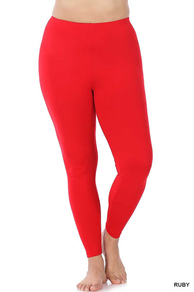 LEG-68 {Bend My Way} Red "Butter Soft" Full Length Leggings PLUS SIZE 1X 2X 3X