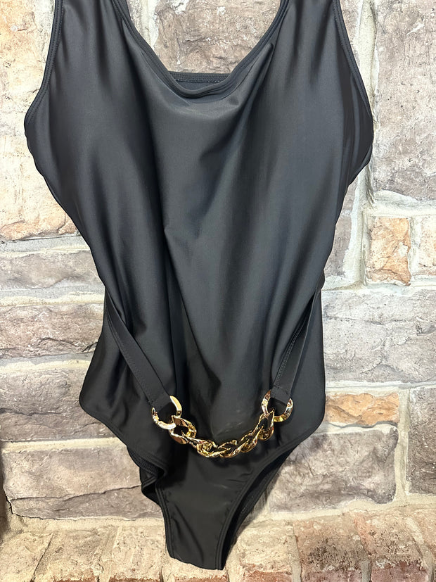 SWIM-V {Summer Is Calling} Black/Gold One Piece Swimsuit PLUS SIZE 3X