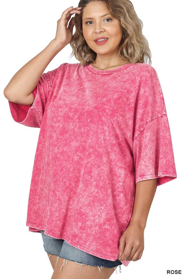 66 PSS-I {Picnic Time} Rose Mineral Wash Top PLUS SIZE 1X/2X  2X/3X