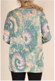 CP-B {Too Cool For You} ***FLASH SALE***Teal, Tan, Purple Tie Dye Lace Detail Top PLUS SIZE XL 2X 3X