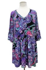 73 PSS {Promising Future} Blue Fuchsia Paisley Babydoll Top  EXTENDED PLUS SIZE 1X 2X 3X 4X 5X