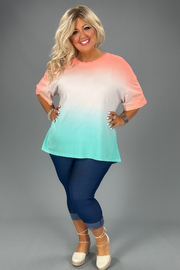 94 PSS-N [The Only Way} Coral/Mint Dip Dye Top PLUS SIZE 1X 2X 3X