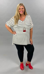 63 PSS-C {Good Energy} White Striped Top Cuffed Sleeves PLUS SIZE XL 2X 3X