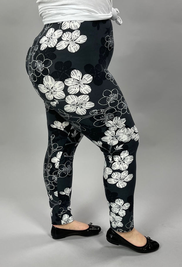 LEG-12 {Beg For It} Charcoal Gray Floral Leggings EXTENDED PLUS SIZE 3X/5X