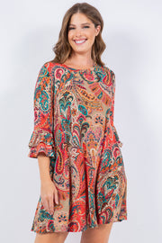 35 PQ {I Want To Hold Your Hand} Coral/Mocha Paisly Dress PLUS SIZE 1X 2X 3X