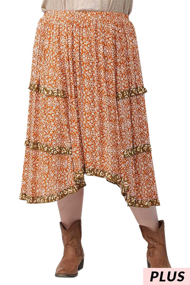 BT-G {Tied Up In Flowers} Rust Floral Skirt SALE!!! PLUS SIZE XL 1X 2X