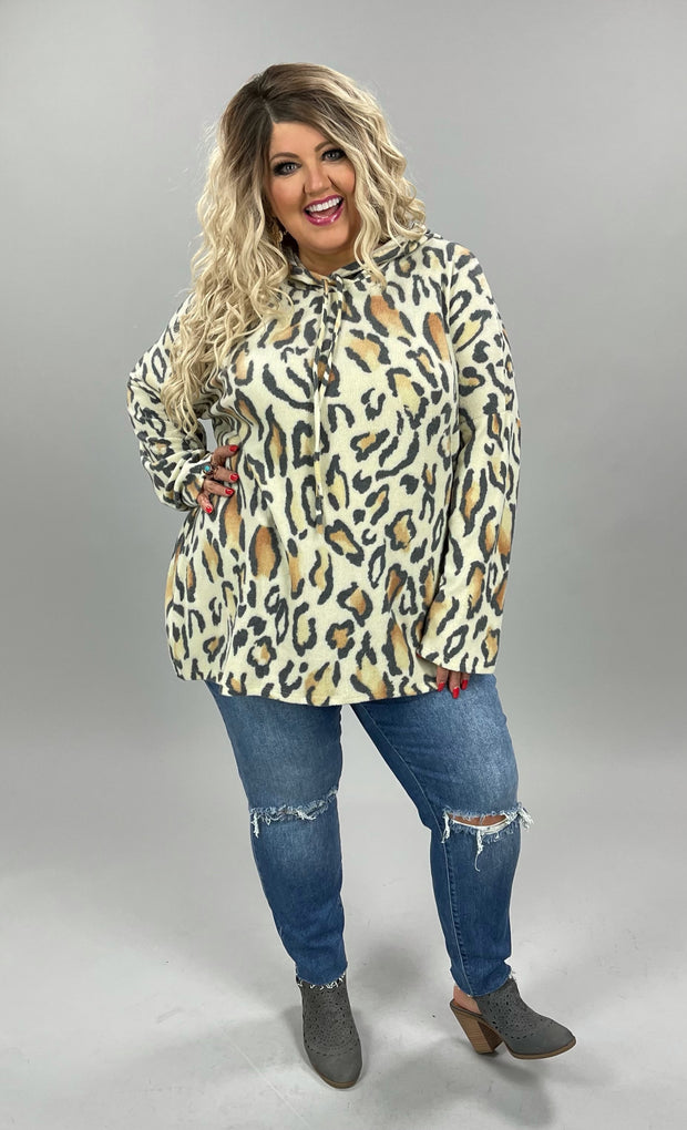 94 HD-A {Set for Snuggles} Ivory/Brown Animal Print Hoodie PLUS SIZE 1X 2X 3X