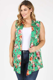 11 OT-K {Stroll Pretty} Green Floral Vest PLUS SIZE 1X 2X 3X