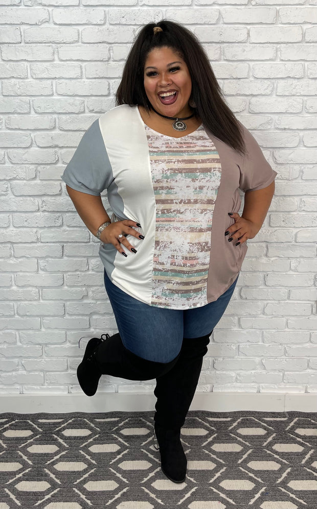 85 CP-A {Break the Mold} SALE! Multi-Color/Striped Top PLUS SIZE 1X 2X 3X