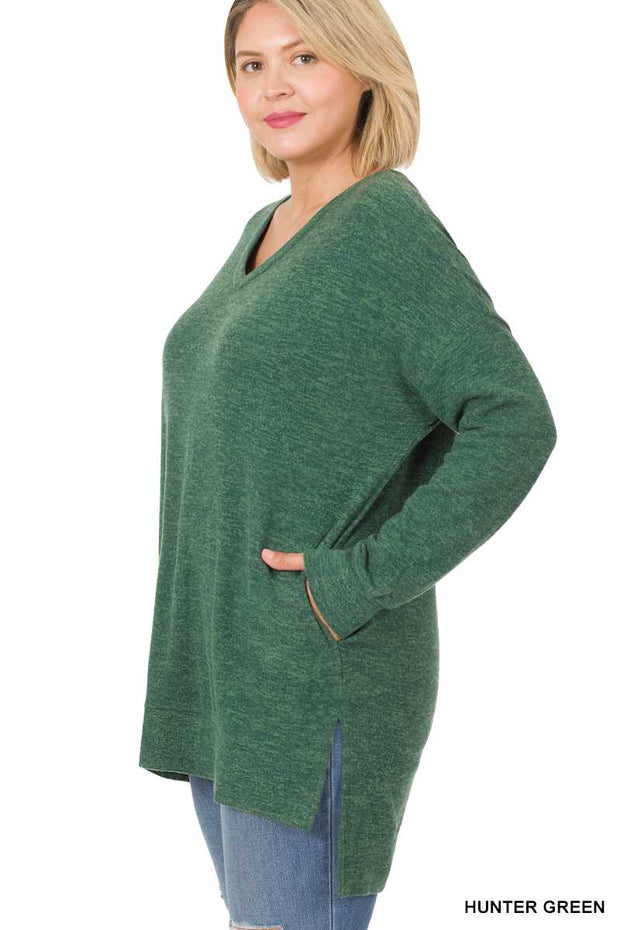 41 OR 56 SLS-J {Cozy Nights} Hunter Green V-Neck Top PLUS SIZE 1X 2X 3X