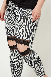 BT-99  {A Little "Kneedy} Zebra Print Pants With Black Lace Cut-Out PLUS SIZE 1X 2X 3X