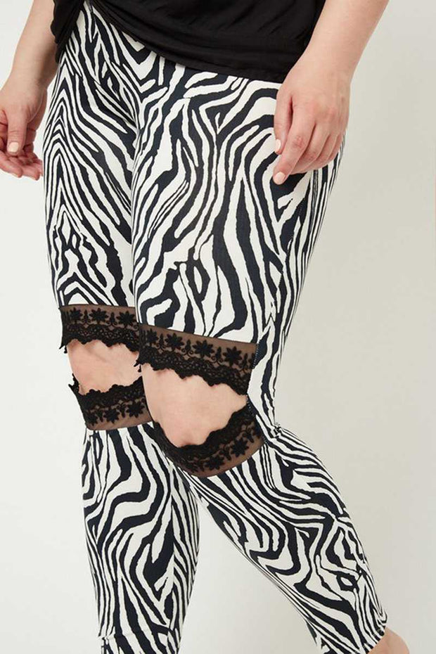 BT LEG-D  {A Little "Kneedy} Zebra Print***SALE**** Pants With Black Lace Cut-Out PLUS SIZE 1X 2X 3X