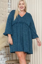 92 PQ-M {The Right Addition} Teal V-Neck Babydoll Dress PLUS SIZE 1X 2X 3X