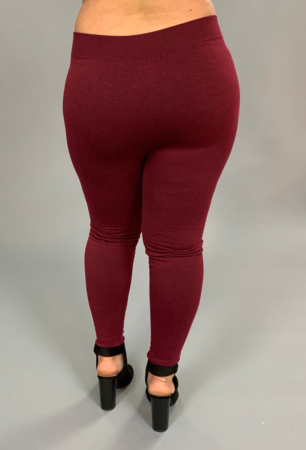 LEG-Q {ROSIO} Burgundy Soft French-Terry Leggings SALE!!! PLUS SIZE