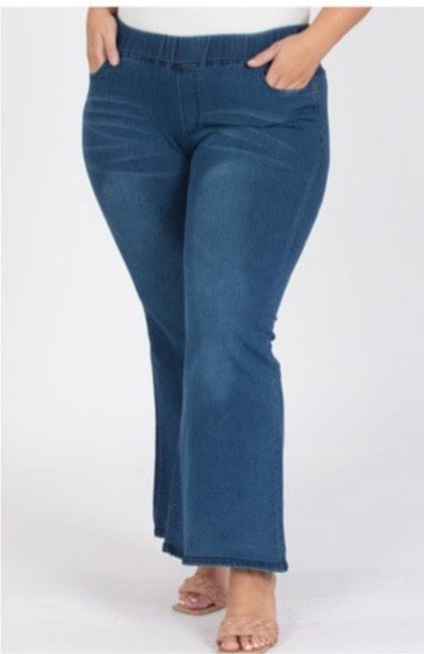 BT-99  {Country Roads} Denim Flared Jeggings PLUS SIZE XL 2X 3X