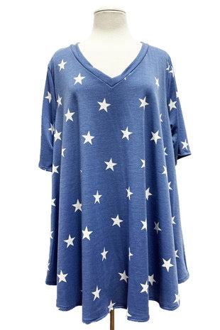 79 PSS-R {For A Better You} Navy Star Print V-Neck Top EXTENDED PLUS SIZE 3X 4X 5X