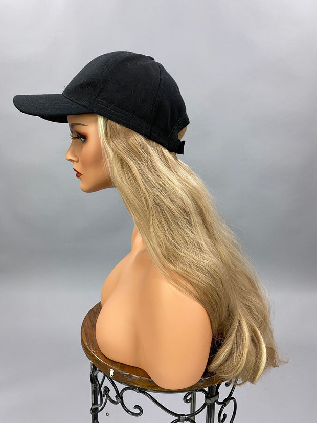 {Vicki} Dark Blonde Black Baseball Hat Wig