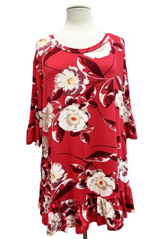 31 PSS {Blissful Feeling} Red Floral Ruffle Hem Top EXTENDED PLUS SIZE 4X 5X 6X