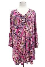 65 PQ {Bursting With Love} Pink Print V-Neck Tunic EXTENDED PLUS SIZE 3X 4X 5X