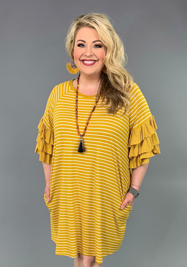 PQ-N {By Design} "UMGEE" Striped Dress with Ruffle Sleeves