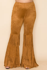 BT-Z  {Perfect Match} VOCAL Camel Faux Suede Pants w/Fringe PLUS SIZE XL 2X 3X