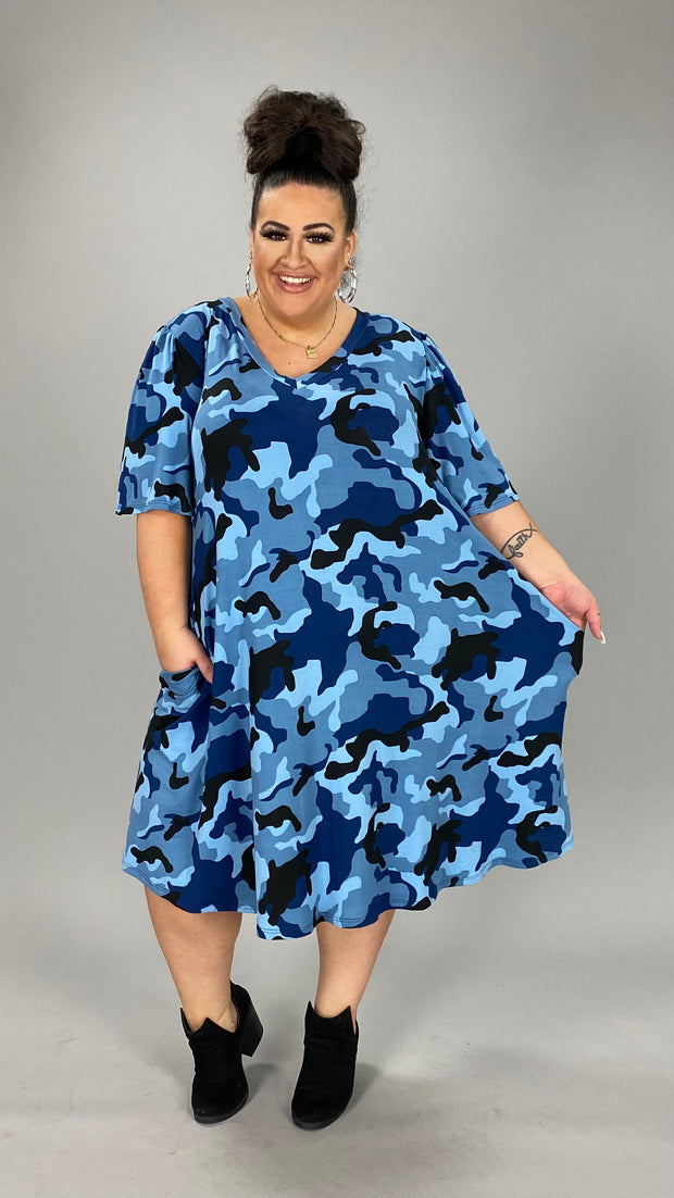 53 PSS-G {Dress Blues} SALE!! Blue Camo V-Neck Dress EXTENDED PLUS SIZE 3X 4X 5X