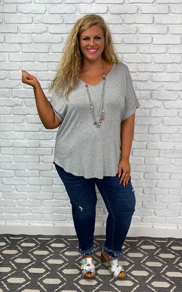 56 SSS-A {Hint of Heather} Light Gray V-Neck Top PLUS SIZE 1X 2X 3X