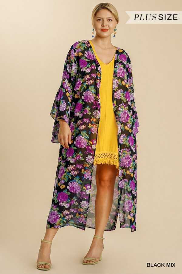 73 OT-C {Magnificent Nights} UMGEE Black Floral Cardigan Plus Size XL 1X 2X
