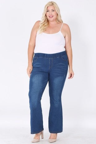 LEG-C {One More Round} Med. Blue Denim Flared Jeans PLUS SIZE XL 2X 3X