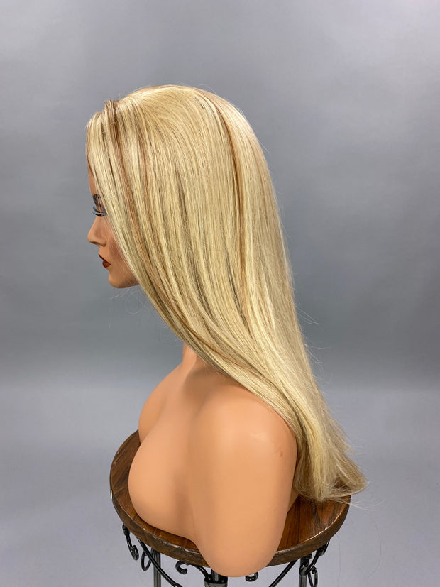 {Samantha} Blonde Brown Streak Long Straight Wig