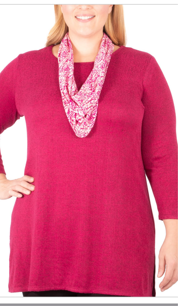 SLS-A  M-109 { NY Collection} Berry Top With Scarf Retail $ 49.00 PLUS SIZE 1X