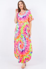 LD-R & I {Yes Please} Neon Multi-Color Tie Dye Maxi Dress PLUS SIZE 1X 2X 3X