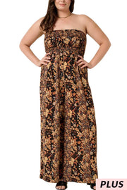 LD-Z or 46 {Luxe Standard} Brown Floral Smocked Romper PLUS SIZE XL 1X 2X