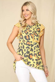 74 CP-D {The Jeanette} Mustard Animal Print Top Ruffle Slv PLUS SIZES 1X 2X 3X