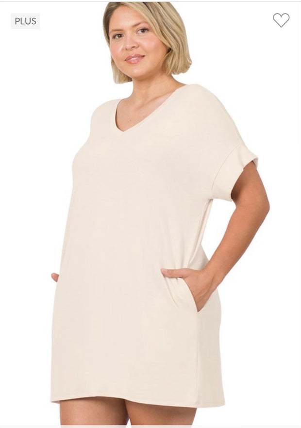 45 SSS-B {Simple Ease} Sand Beige V-Neck Tunic PLUS SIZE 1X 2X 3X